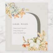 Elegant Rustic Autumn Pumpkin Arch Floral Wedding Wijn Etiket (Enkel label)