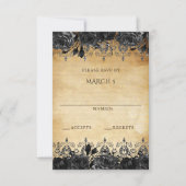 Elegant Rustic Black Floral RSVP Kaartje (Voorkant)