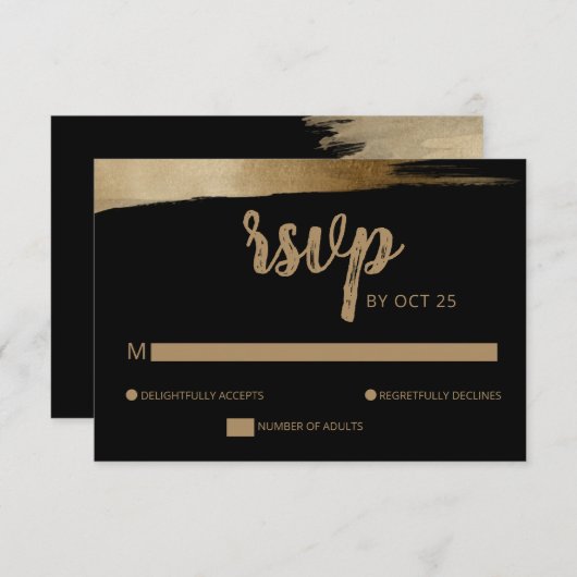 Elegant Rustic Black Gold Simple Modern Wedding RSVP Kaartje (Voorkant / Achterkant)