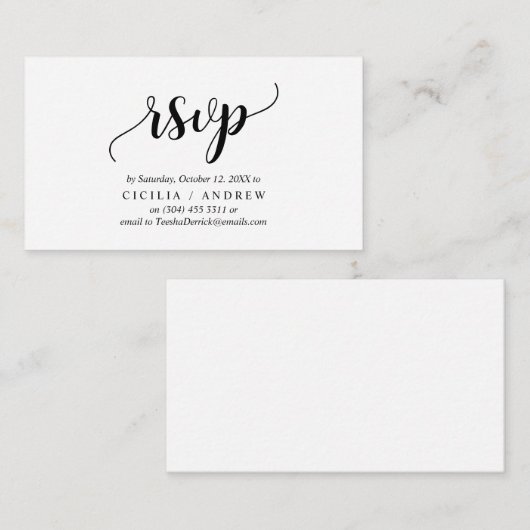 Elegant Rustic Black, Invitation RSVP, répondre (Devant / Derrière)