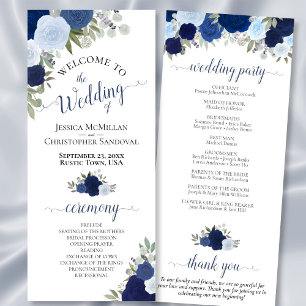 Elegant Rustic Blue Chic Waterverf Floral Wedding Programma
