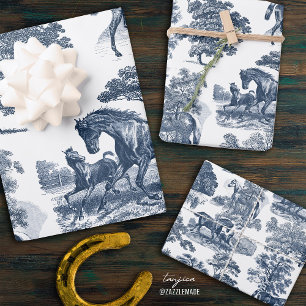 Elegant  Rustic Blue Horses Land Toile Inpakpapier Vel