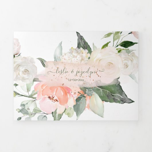 Elegant Rustic Blush Cream Waterverf Rozen Drieluik Uitnodiging (Cover)
