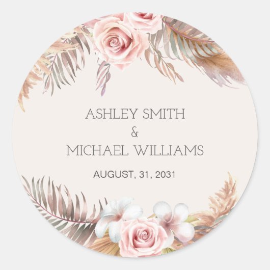 Elegant Rustic Boho Floral Botaniqe Wedding Ronde Sticker (Voorkant)
