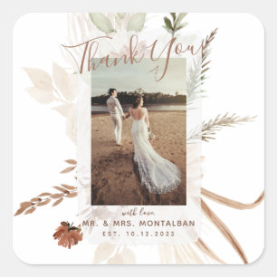 Elegant Rustic Boho Pampas Vierkante Sticker