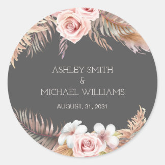 Elegant Rustic Boho Pampass Grass Dark Wedding Ronde Sticker