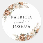 Elegant Rustic Boho Wedding Classic Round Sticker (Devant)