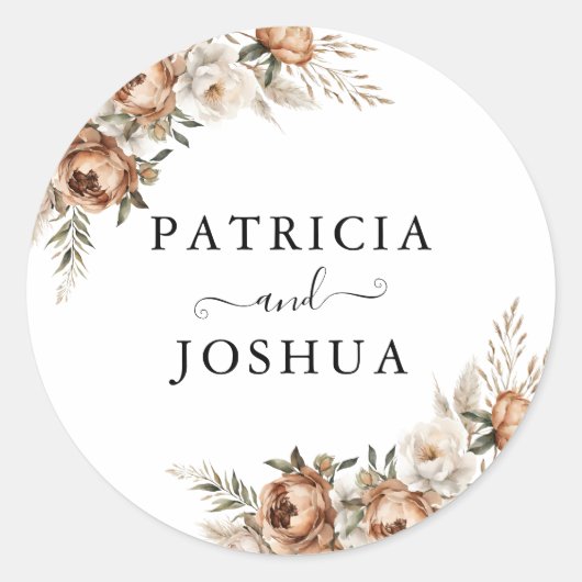 Elegant Rustic Boho Wedding Classic Round Sticker (Devant)