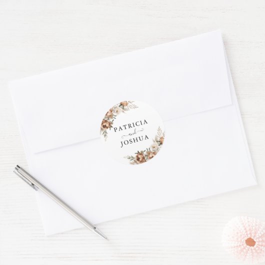Elegant Rustic Boho Wedding Classic Round Sticker (Enveloppe)