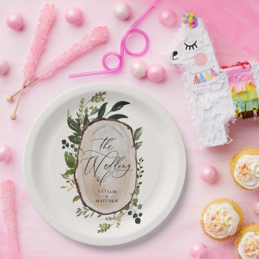 Elegant Rustic Botanical Greenery bruiloft Papieren Bordje (Feest)