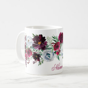 Elegant Rustic Burgundy Blue Rozen Peonies Name C Koffiemok