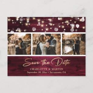 Elegant Rustic Burgundy Gold Foil Weduwfoto Aankondigingskaart