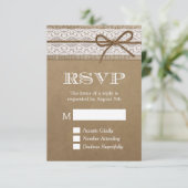 Elegant Rustic Burlap String Bow Wedding RSVP Kaartje (Staand voorkant)