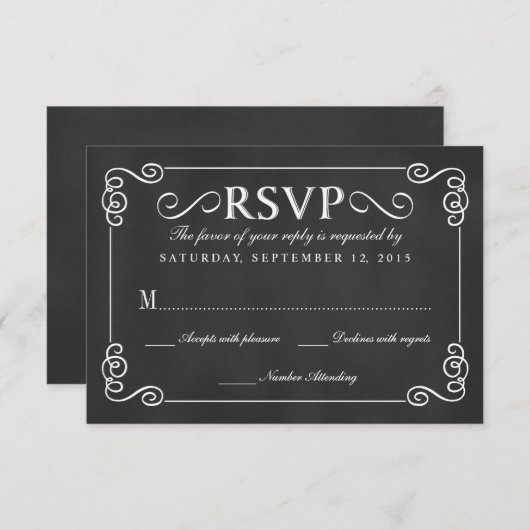 Elégant Rustic Chalkboard Wedding RSVP (Devant / Derrière)