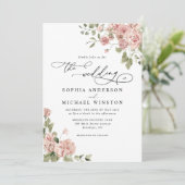Elegant Rustic Chic Blush Pink Floral Wedding Kaart (Staand voorkant)