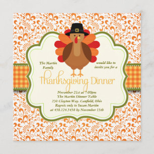 Elegant Rustic Cute Turkey Thanksgiving Dinner Kaart