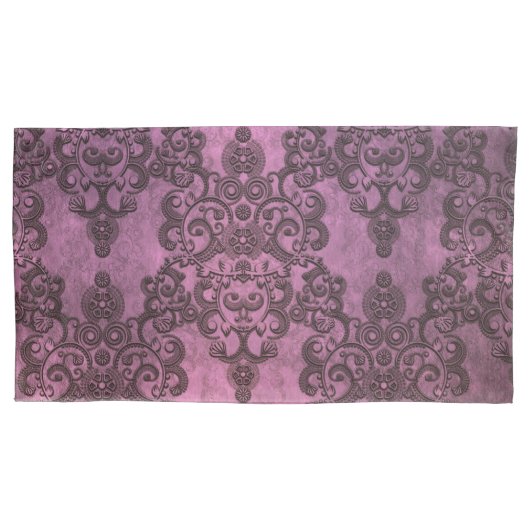 Elegant Rustic Distsed Paars Damask Patroon Kussensloop (Voorkant-Links)