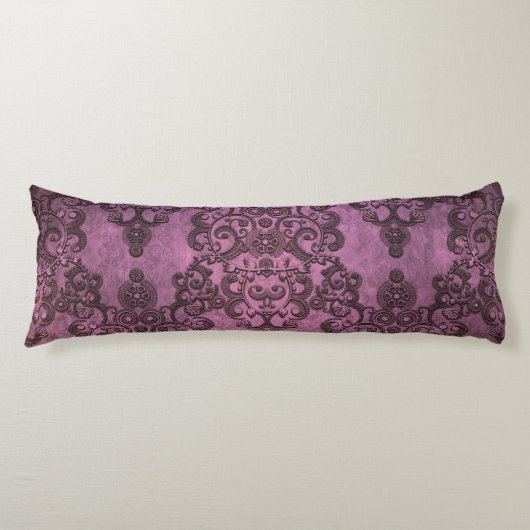 Elegant Rustic Distsed Paars Damask Patroon Lichaamskussen (Voorkant)