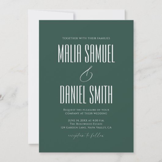 Elegant Rustic Emerald Green Wedding Invitation Kaart (Voorkant)