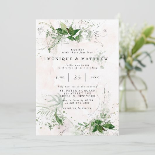 Elegant Rustic Eucalyptus blaast roze bruiloft uit Kaart (Staand voorkant)