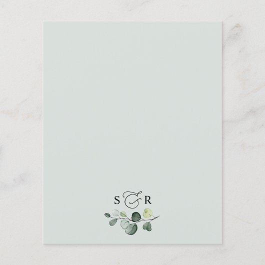 Elégant Rustic Eucalyptus Green Menu Mariage (Dos)
