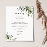 Elégant Rustic Eucalyptus Green Menu Mariage<br><div class="desc">Conçu pour correspondre à notre collection Boho Greenery mariage,  ce Modèle de menu personnalisable propose des feuilles de verdure à l'aquarelle mélangée avec un serif élégant en noir,  avec un monogramme sur le dos. Éléments correspondants disponibles.</div>