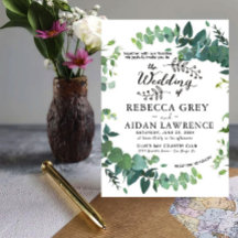 Elegant Rustic Eucalyptus Green Wedding Invitation