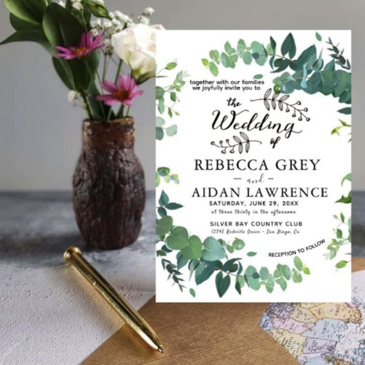 Elegant Rustic Eucalyptus Green Wedding Invitation Kaart