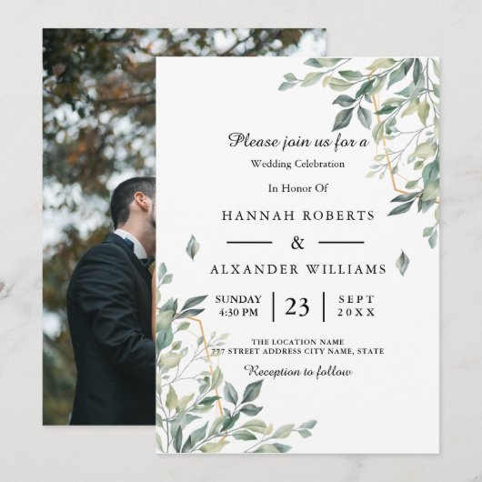 Elegant Rustic Eucalyptus Leaves Greenery Wedding Kaart (Voorkant / Achterkant)