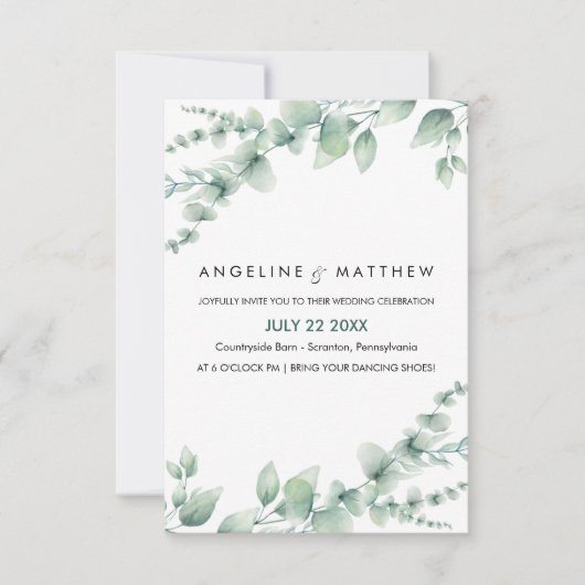 Elegant Rustic Eucalyptus Leaves Greenery Wedding Kaart (Voorkant)