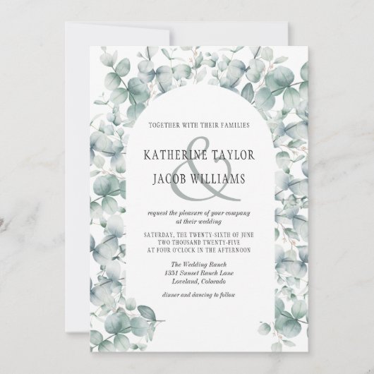 Elegant Rustic Eucalyptus Leaves Greenery Wedding Kaart (Voorkant)
