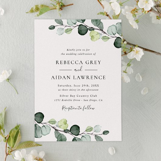 Elegant Rustic Eucalyptus Leaves Greenery Wedding Kaart