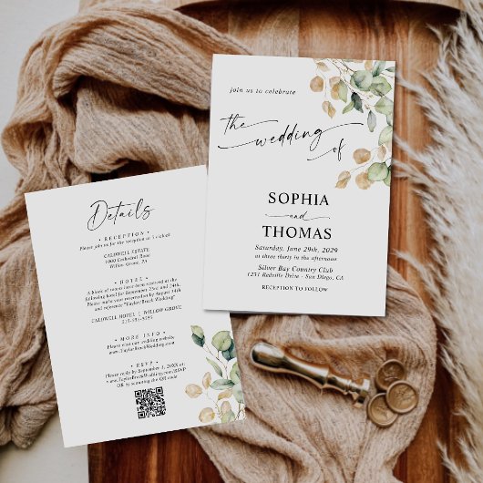 Elegant Rustic Eucalyptus Leaves Greenery Wedding Kaart