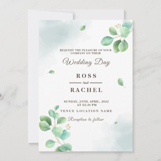 Elegant Rustic Eucalyptus Leaves Greenery Wedding Kaart (Voorkant)