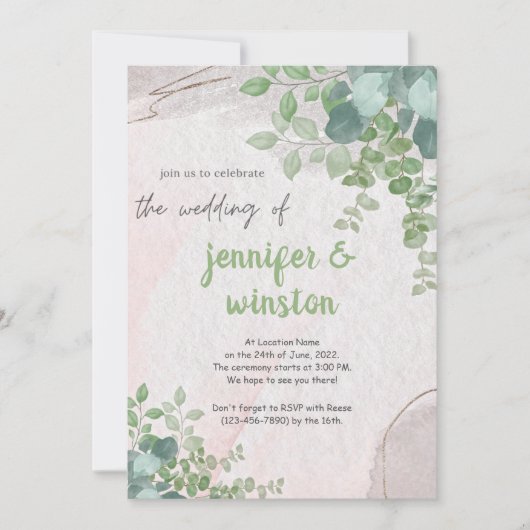 Elegant Rustic Eucalyptus Leaves Wedding Kaart (Voorkant)