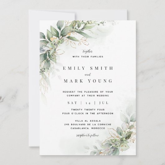 Elegant Rustic Eucalyptus Leaves Wedding Kaart (Voorkant)