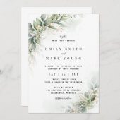 Elegant Rustic Eucalyptus Leaves Wedding Kaart (Voorkant / Achterkant)