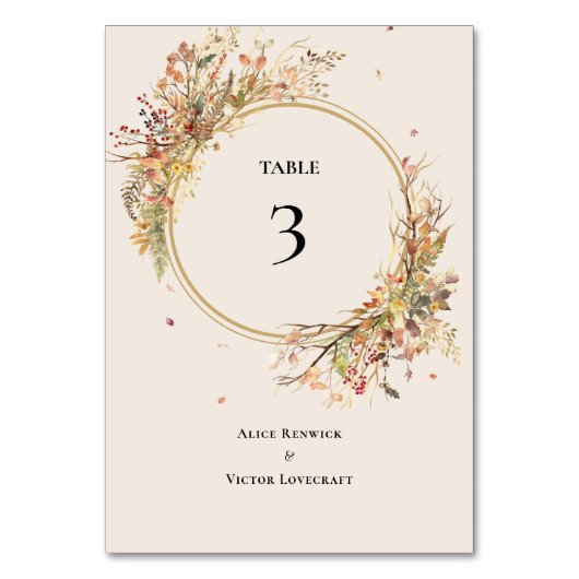 Elégant Rustic Fall Beige Mariage Numéro de table (Dos)