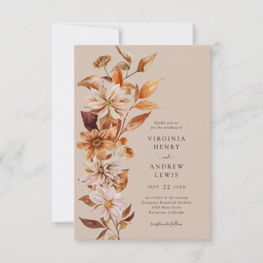 Elegant Rustic Fall Wedding Uitnodiging (Voorkant)