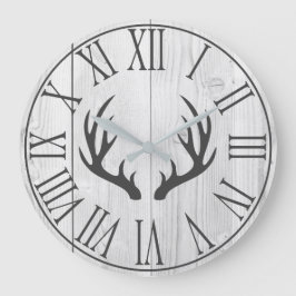 Elegant Rustic Faux White Wood & Deer Antlers Grote Klok