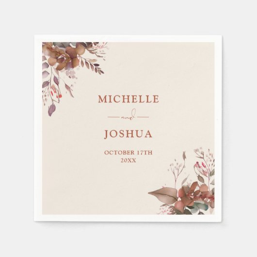 Elegant Rustic Floral Autumn Fall Wedding Servet (Voorkant)