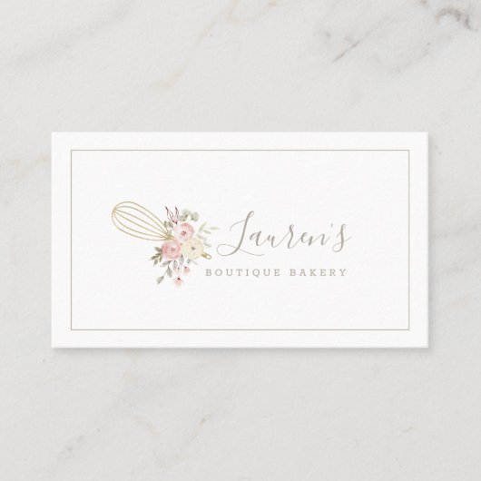 Elegant Rustic Floral Home Bakery Logo Visitekaartje (Voorkant)