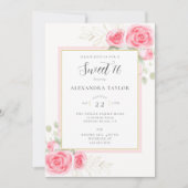 Elegant Rustic Floral Lijst Rozen Script Sweet 16 Kaart (Voorkant)