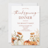 Elegant Rustic Floral Pumpkin Thanksgiving Dinner Kaart (Voorkant)