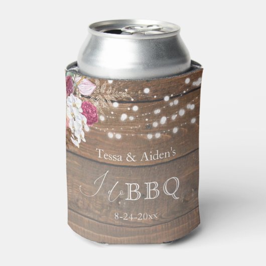 Elegant Rustic Floral Wood I Do BBQ Beer Blikjeskoeler (Blikje Voorkant)