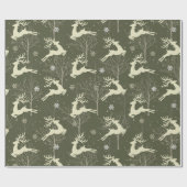Elegant Rustic Forest Jumping Reindeer Kerstmis Cadeaupapier (Vlak)