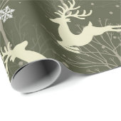 Elegant Rustic Forest Jumping Reindeer Kerstmis Cadeaupapier (Rol Hoek)