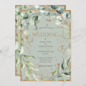 Elegant Rustic Gold Eucalyptus Wedding Kaart (Voorkant / Achterkant)