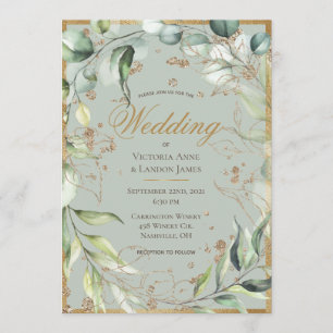 Elegant Rustic Greenery Gold Eucalyptus Wedding Kaart