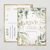 Elegant Rustic Greenery Gold Glitter Wedding RSVP Briefkaart (Voorkant / Achterkant)